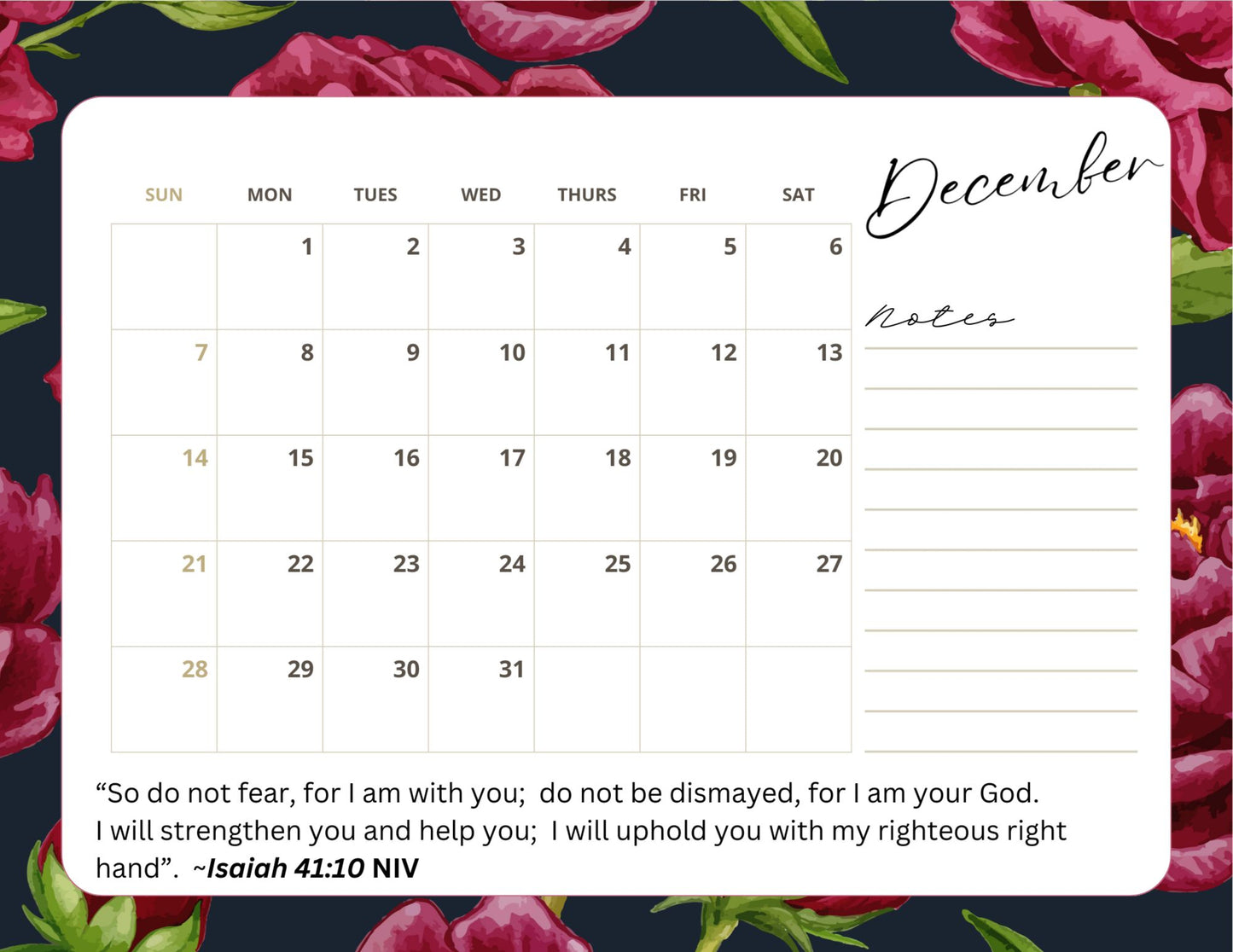 Red Floral 2025 Calendar (Letter Size)